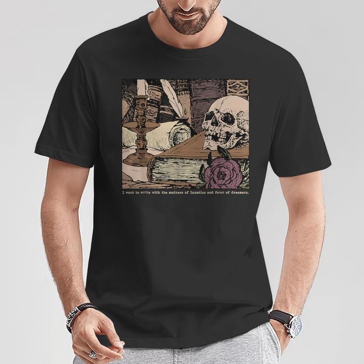 Dark Academia Aesthetic Skull Writer Authors Book Lover T-Shirt Unique Gifts Dark Academia Aesthetic Skull Writer Authors Book Lover T-Shirt Unique Gifts