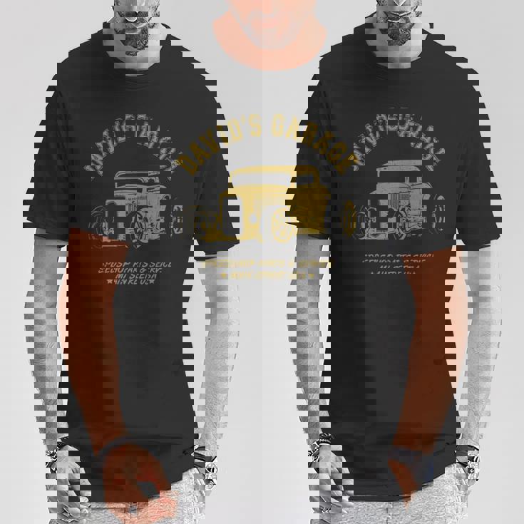 David's Garage Hotrod クラシックカーデザイン 長袖tシャツ Tシャツ 面白い贈り物
