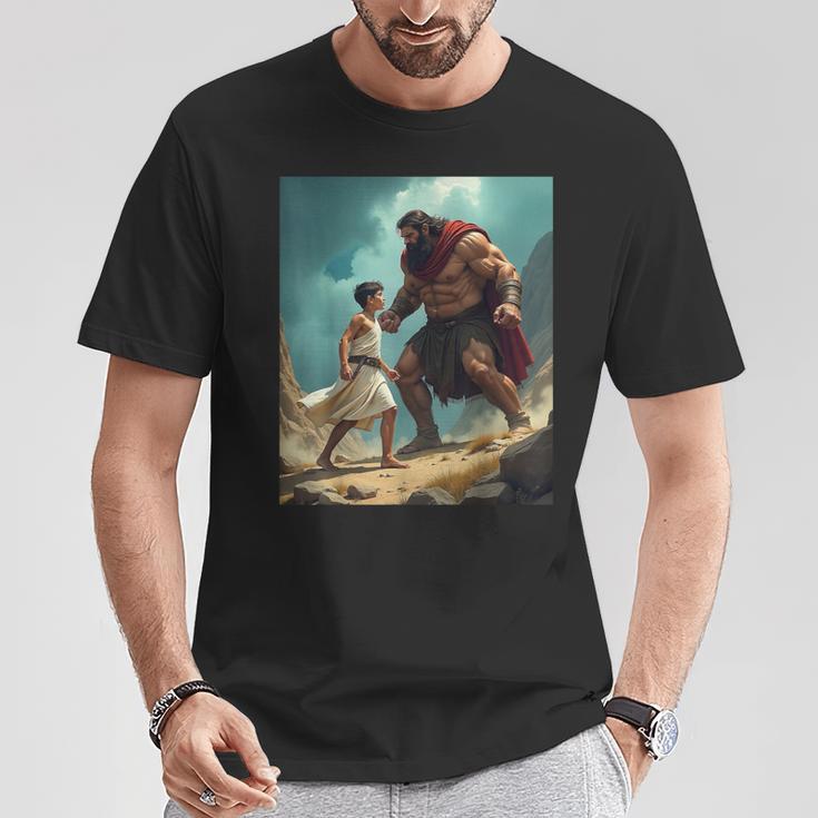 David And Goliath Bible Book Of Samuel King David Painting T-Shirt Unique Gifts
