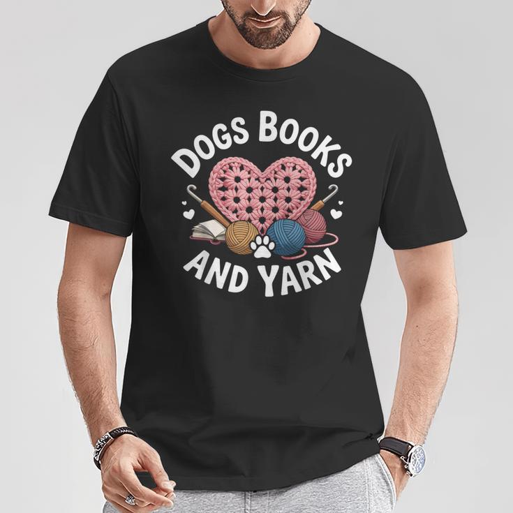 Dogs Books And Yarn Crocheting T-Shirt Unique Gifts
