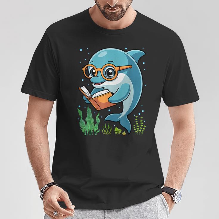 Dolphin Reading Book Matching Bookworm Librarian Books Lover T-Shirt Unique Gifts