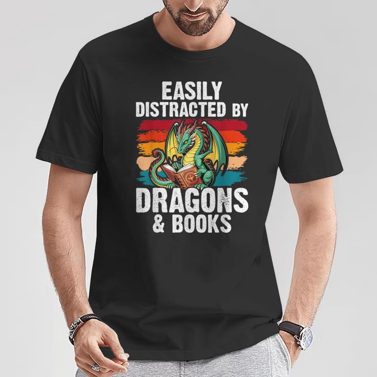 Dragon Reading Book Retro Vintage 80s Library Bookworm T-Shirt Unique Gifts