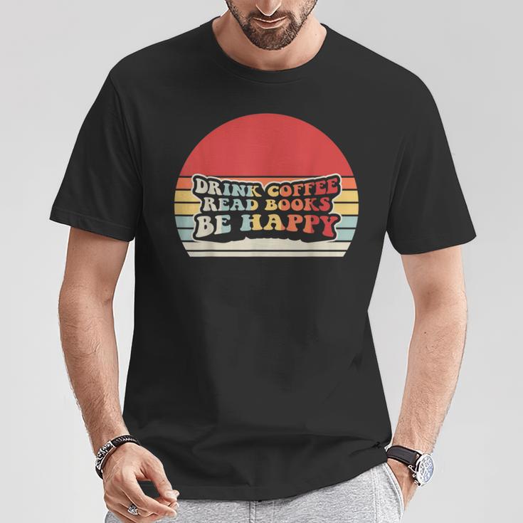 Drink Coffee Read Books Be Happy Retro Vintage Sunset T-Shirt Unique Gifts