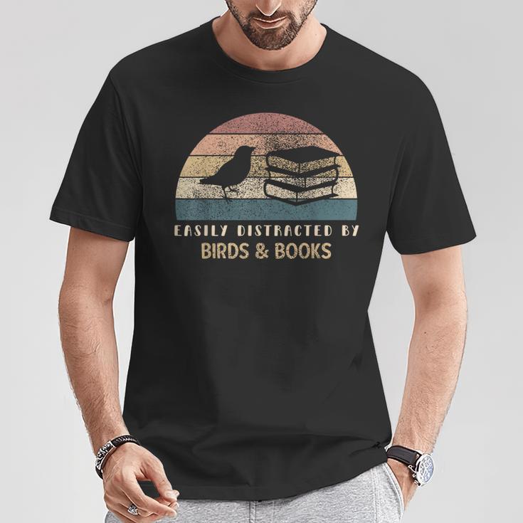 Easily Distracted By Birds & Books Retro Birding Bird T-Shirt Unique Gifts