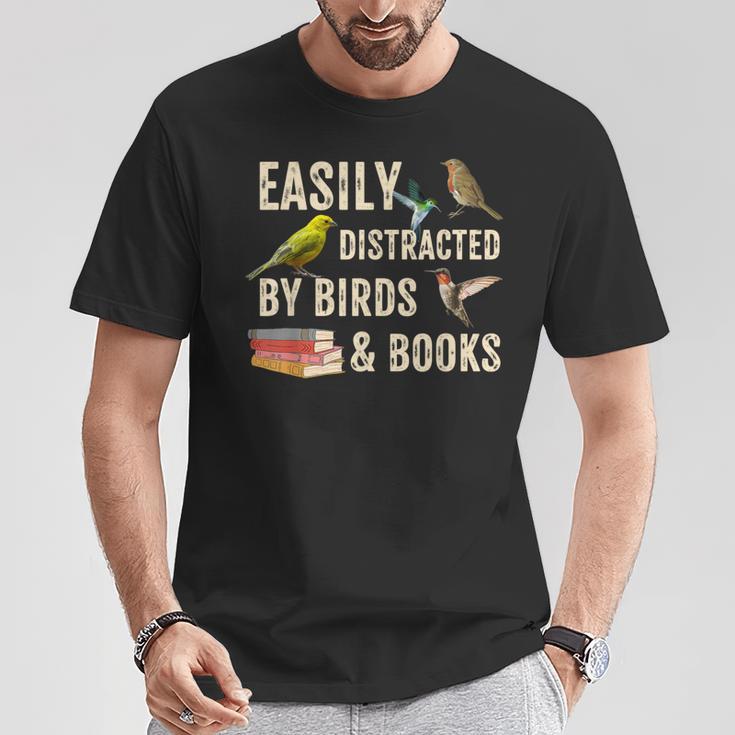 Easily Distracted By Birds & Books Vintage Birder T-Shirt Unique Gifts