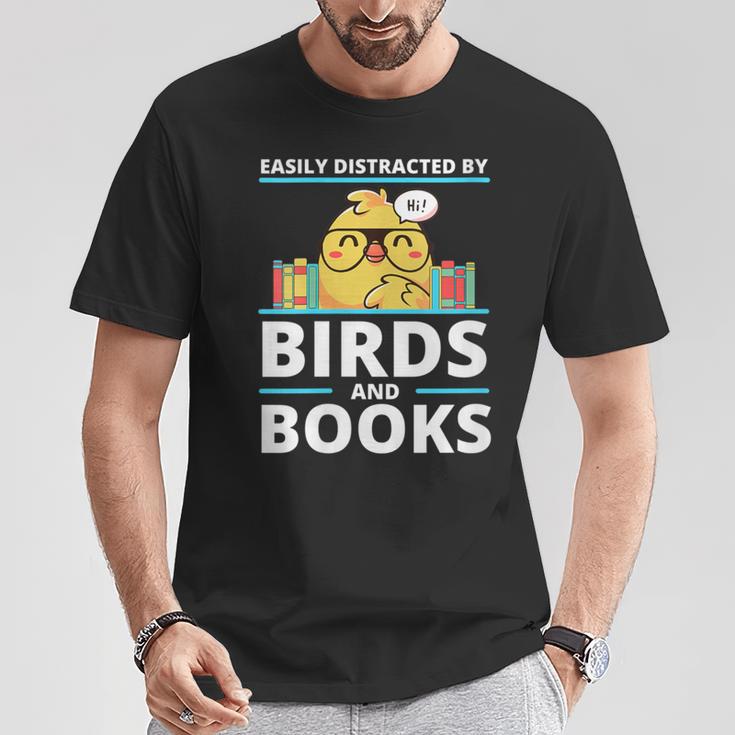 Easily Distracted By Birds And Books T-Shirt Unique Gifts