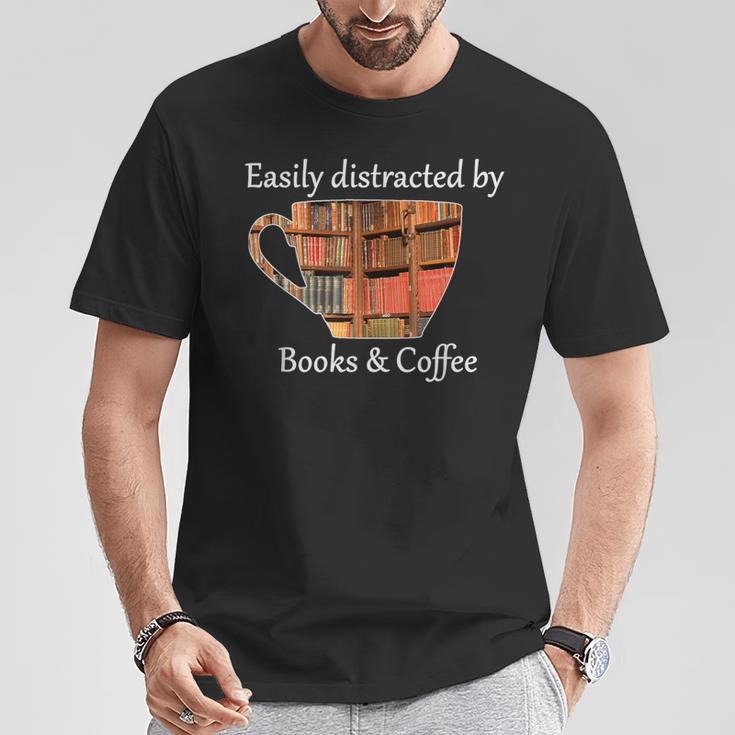 Easily Distracted By Books & Coffee T-Shirt Unique Gifts