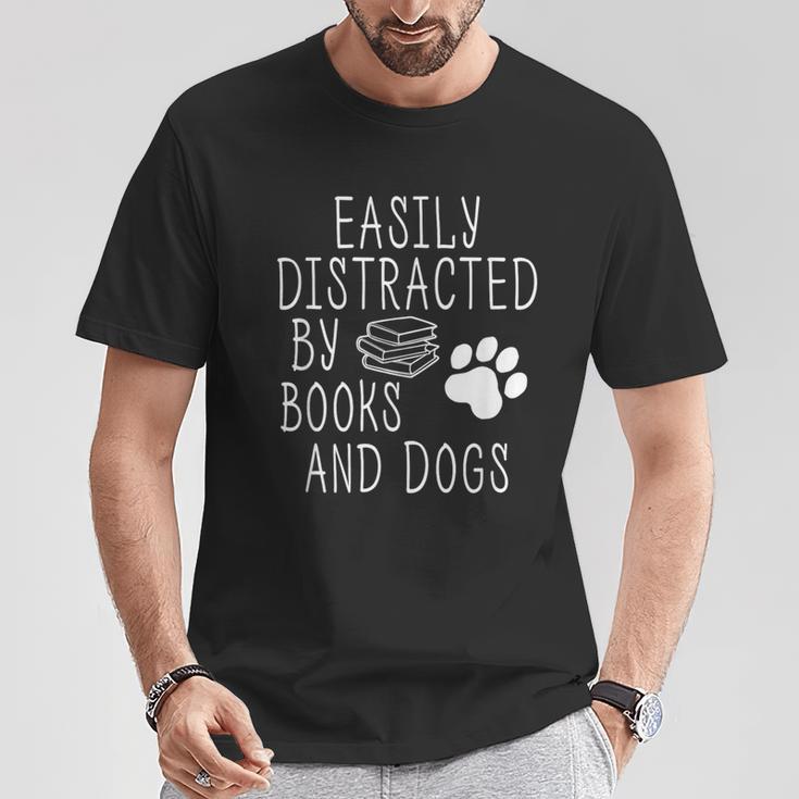 Easily Distracted By Books And Dogs Geek Animal Lover T-Shirt Unique Gifts