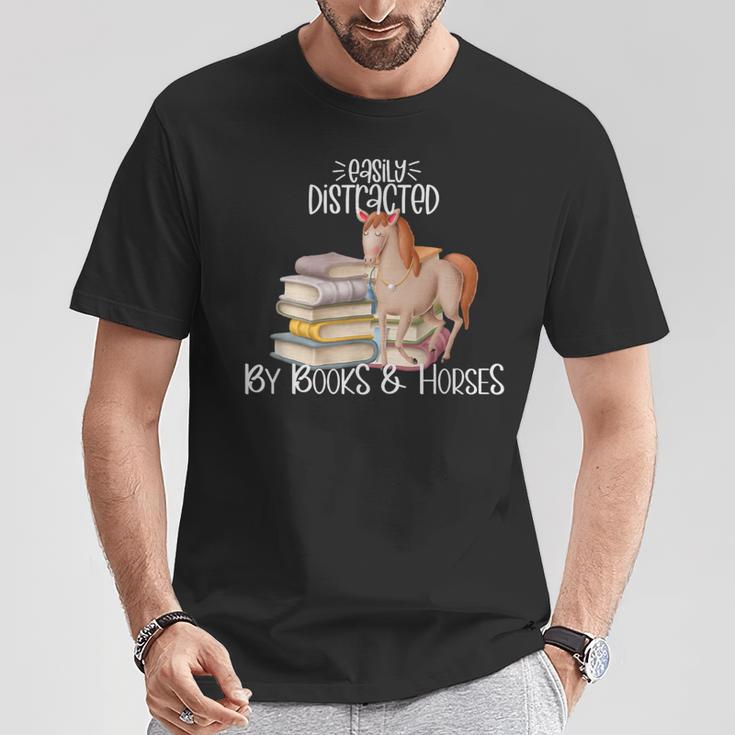 Easily Distracted By Books And Horses T-Shirt Unique Gifts