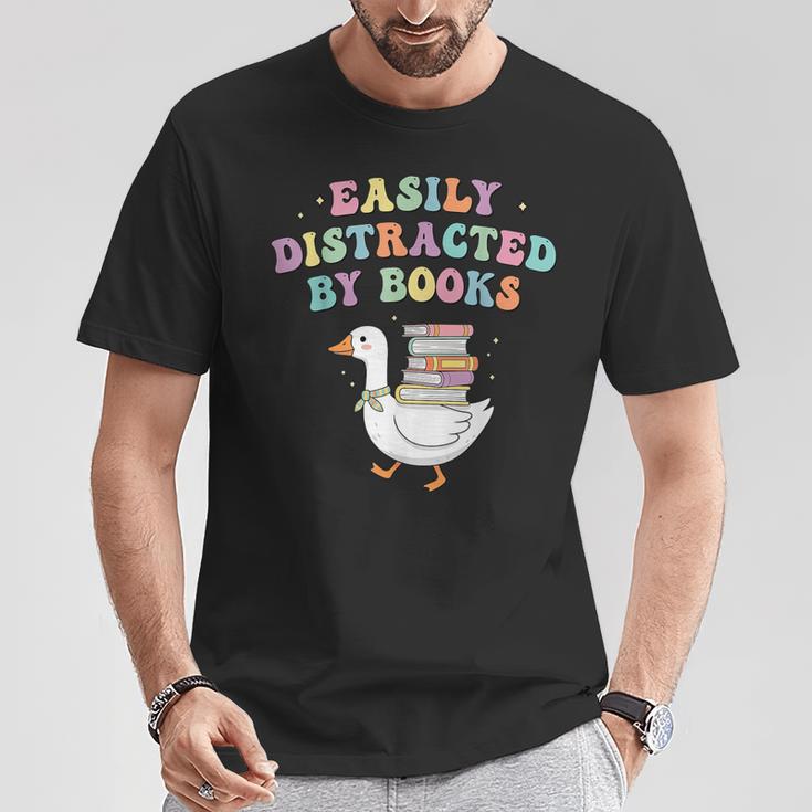 Easily Distracted By Books Silly-Goose Bookish Library Read T-Shirt Unique Gifts