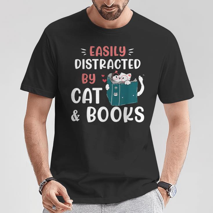 Easily Distracted By Cats And Books Cat & Book Lover For Men Women Kids T-Shirt Unique Gifts