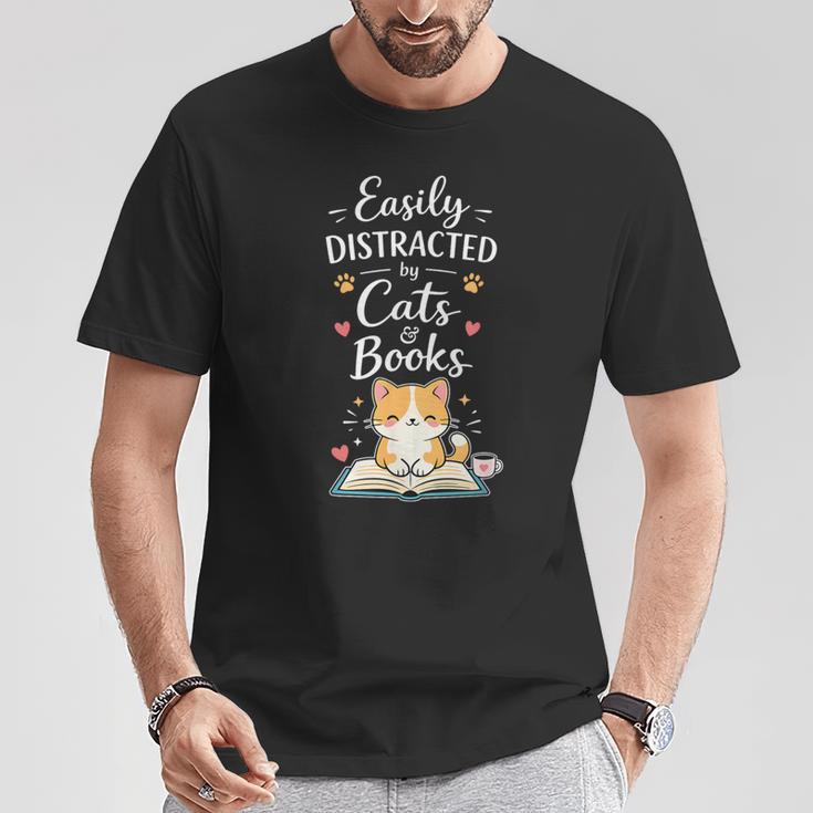 Easily Distracted By Cats And Books Cat & Book Lover T-Shirt Unique Gifts Easily Distracted By Cats And Books Cat & Book Lover T-Shirt Unique Gifts