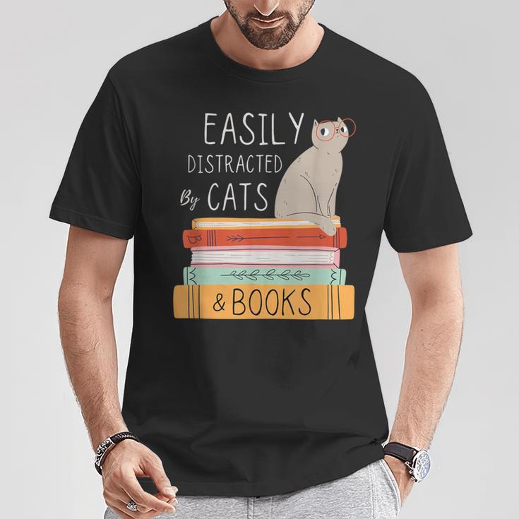 Easily Distracted Cats And Books Cat Lovers For Men Women Kids T-Shirt Unique Gifts