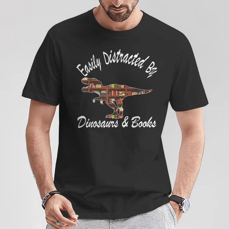 Easily Distracted By Dinosaurs And Books Outfits Men Women T-Shirt Unique Gifts