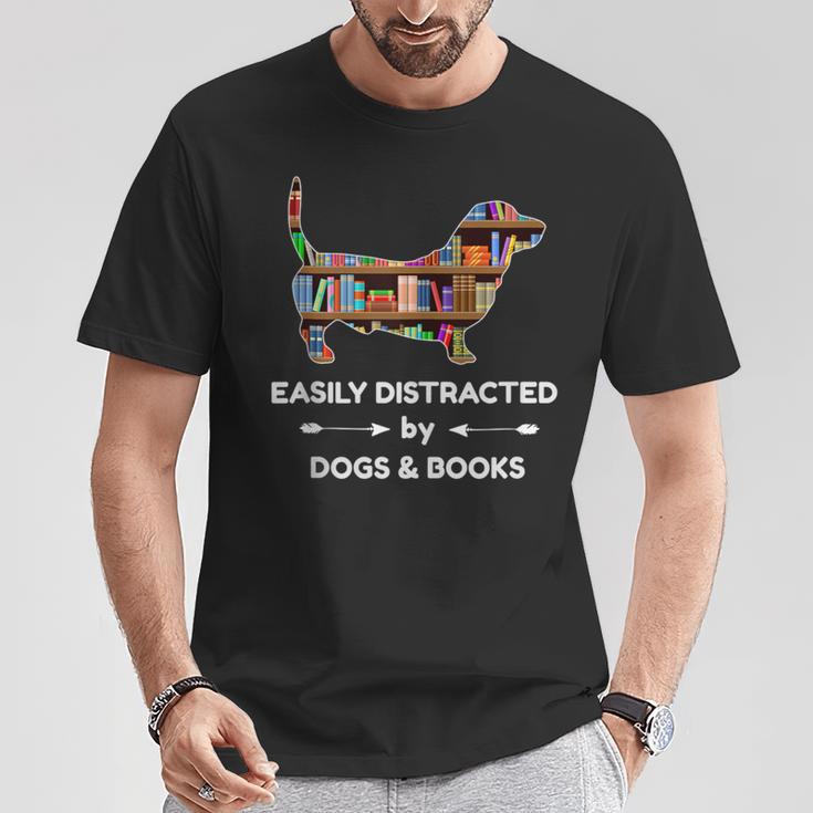 Easily Distracted By Dogs & Books T-Shirt Unique Gifts
