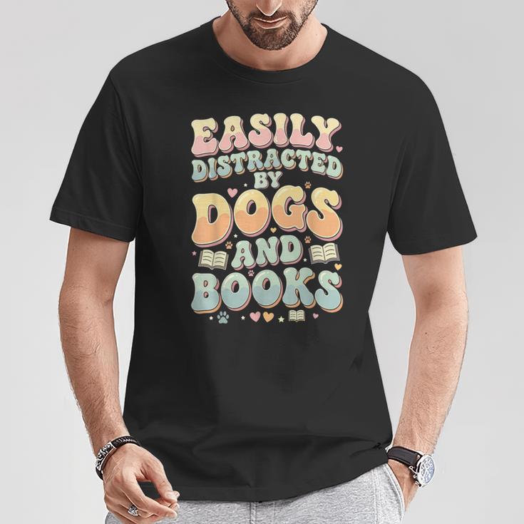 Easily Distracted By Dogs And Books Teacher Dog Mom T-Shirt Unique Gifts