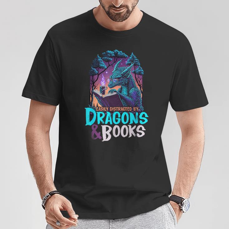 Easily Distracted By Dragon And Books For Book Lover T-Shirt Unique Gifts