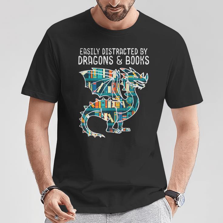 Easily Distracted By Dragons Books Bookworm T-Shirt Unique Gifts