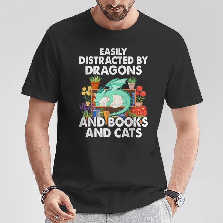 Easily Distracted By Dragons Books Cats Fantasy Book Lover T-Shirt Unique Gifts Easily Distracted By Dragons Books Cats Fantasy Book Lover T-Shirt Unique Gifts