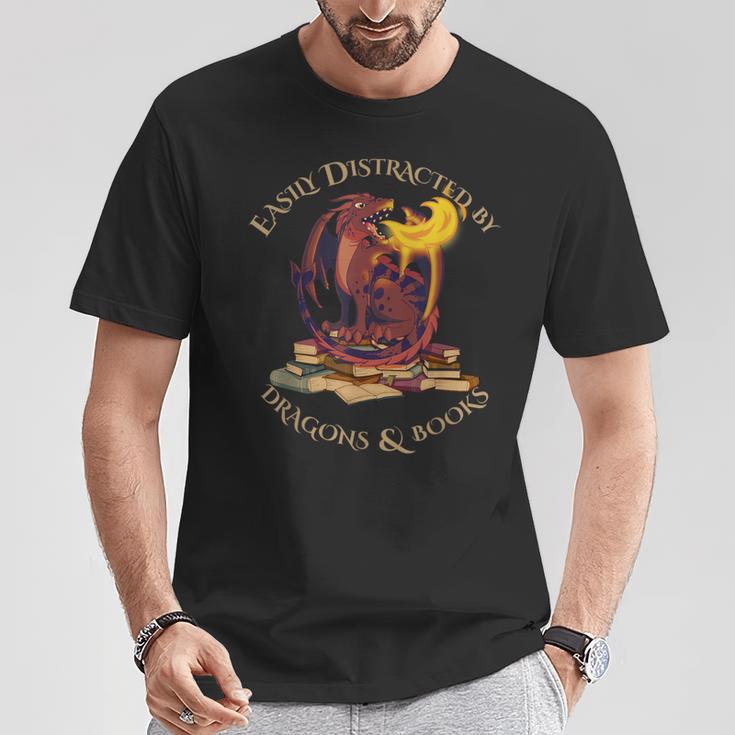 Easily Distracted By Dragons And Books Fire Dragon T-Shirt Unique Gifts