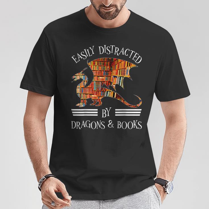 Easily Distracted By Dragons And Books Nerds T-Shirt Unique Gifts