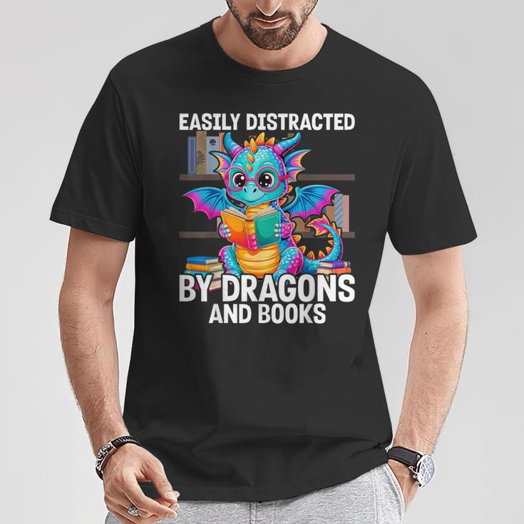 Easily Distracted By Dragons And Books T-Shirt Unique Gifts