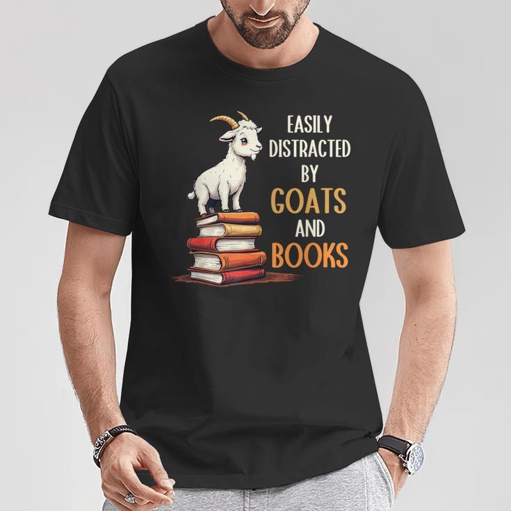 Easily Distracted By Goats And Books Goats And Book Reading T-Shirt Unique Gifts