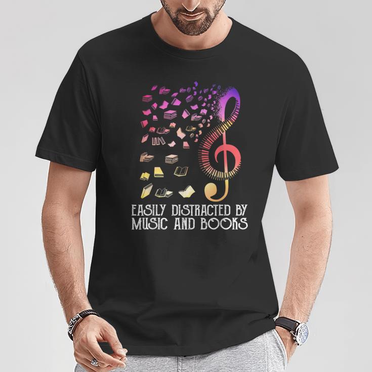 Easily Distracted By Music And Books For Book Lovers T-Shirt Unique Gifts