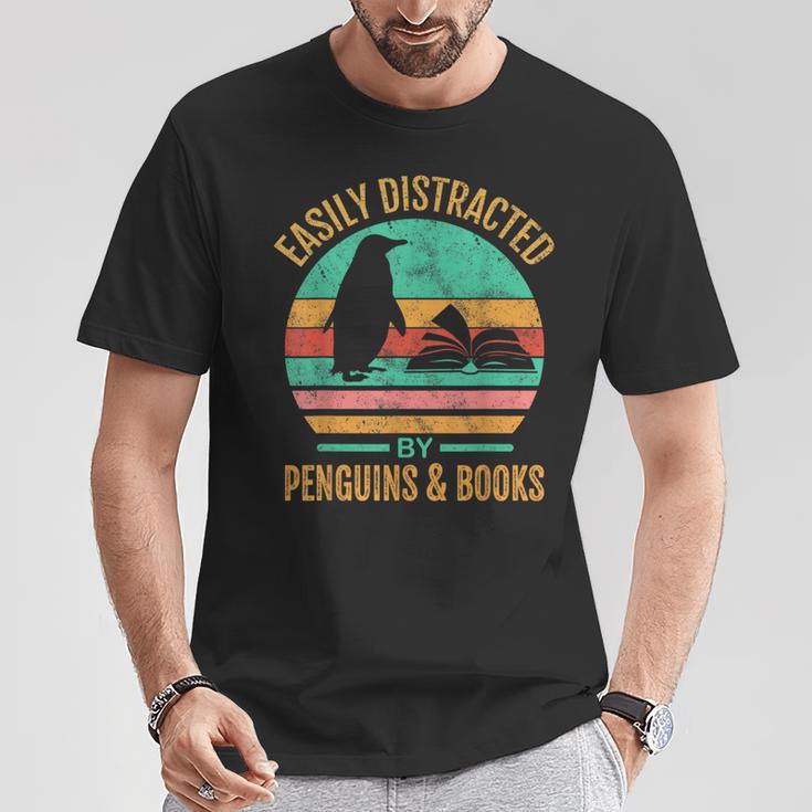 Easily Distracted By Penguins & Books Retro T-Shirt Unique Gifts Easily Distracted By Penguins & Books Retro T-Shirt Unique Gifts
