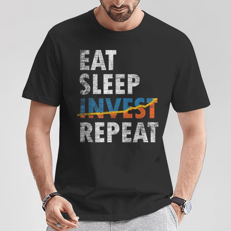 Eatleep Invest Repeat Investment Trading Tシャツ 面白い贈り物