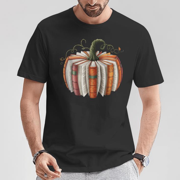 Fall Book Pumpkin Retro Reading Halloween Teacher T-Shirt Unique Gifts