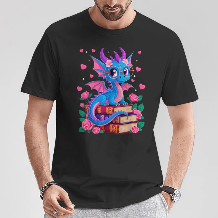 Fantasy Dragon Reading Books Bookworm T-Shirt Unique Gifts