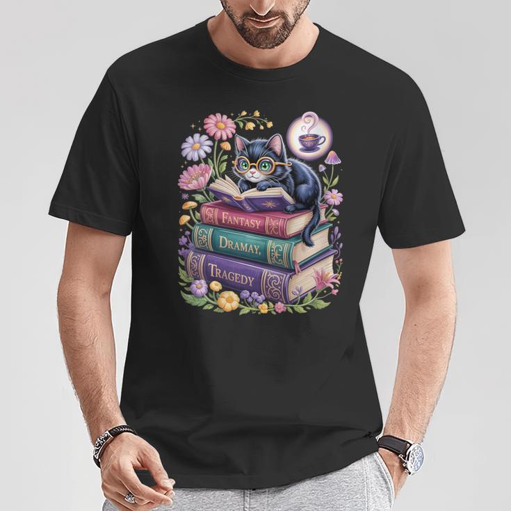 Fantasy Drama Tragedy Cute Cat Book Lover Readers Librarians T-Shirt Unique Gifts