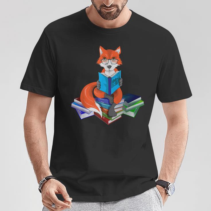 Fox Nerd Reading Books Bookworm Library Book T-Shirt Unique Gifts