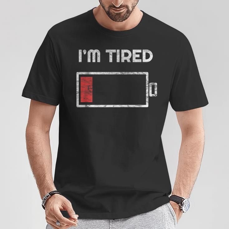 I'm Tired Low Battery 空の電話シンボル Tシャツ 面白い贈り物