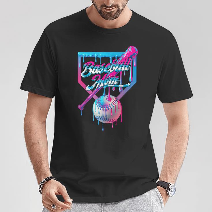 Mom Mama Baseball Ice Cream Drip Birthday T-Shirt Unique Gifts