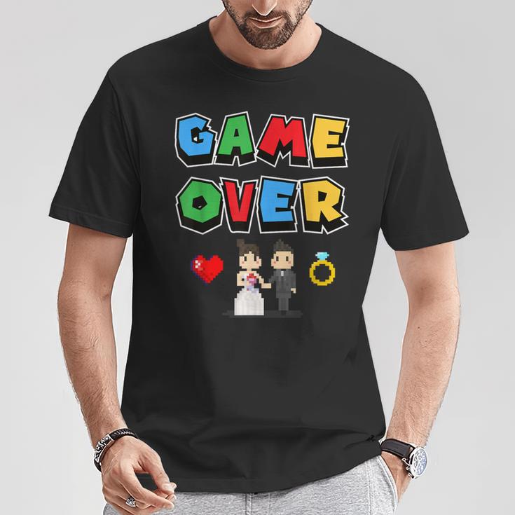 Game Over Boda Divertido Pixel Gamer Recién Casado Novio Camiseta unisex Regalos divertidos