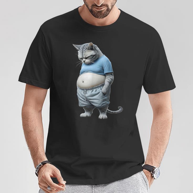 Gato Gordito Gordito Gato En Ropa Deportivaentirse Abajo Animal Camiseta unisex Regalos divertidos