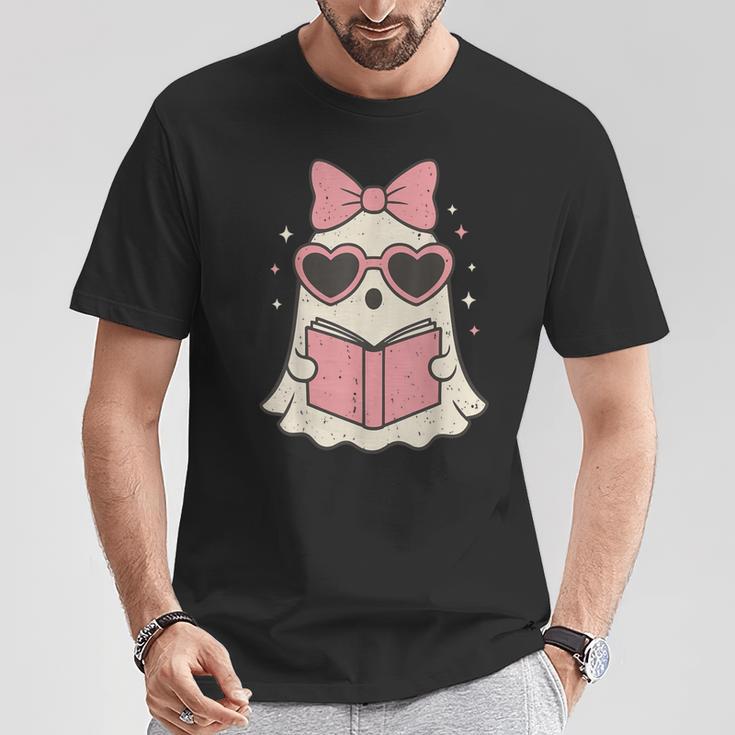 Ghost Reading Book Halloween Cat Lover T-Shirt Unique Gifts