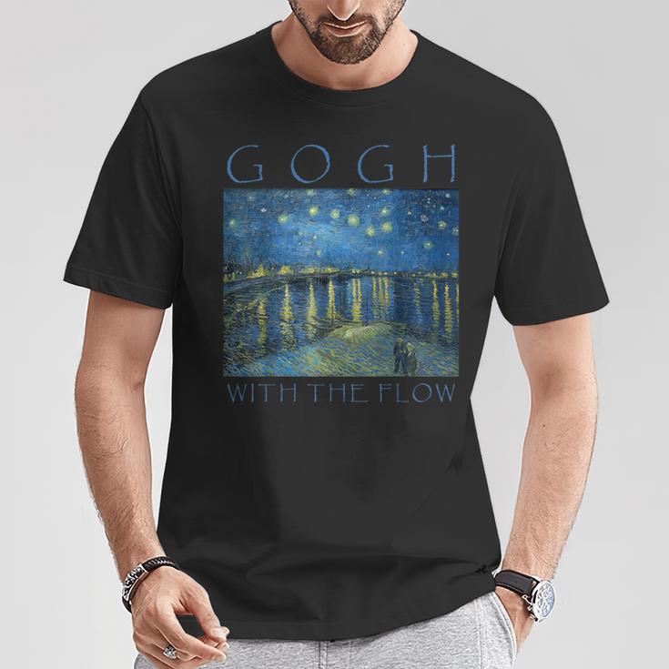 Gogh With The Flow 星月夜 ゴッホの絵画 Tシャツ 面白い贈り物