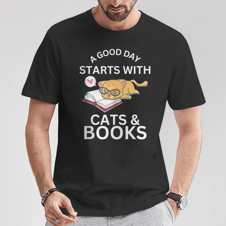 A Good Day Starts With Cats & Books T-Shirt Unique Gifts