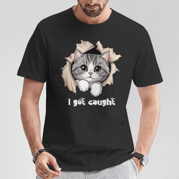 I Got Caught 子猫かわいい 長袖tシャツ Tシャツ 面白い贈り物