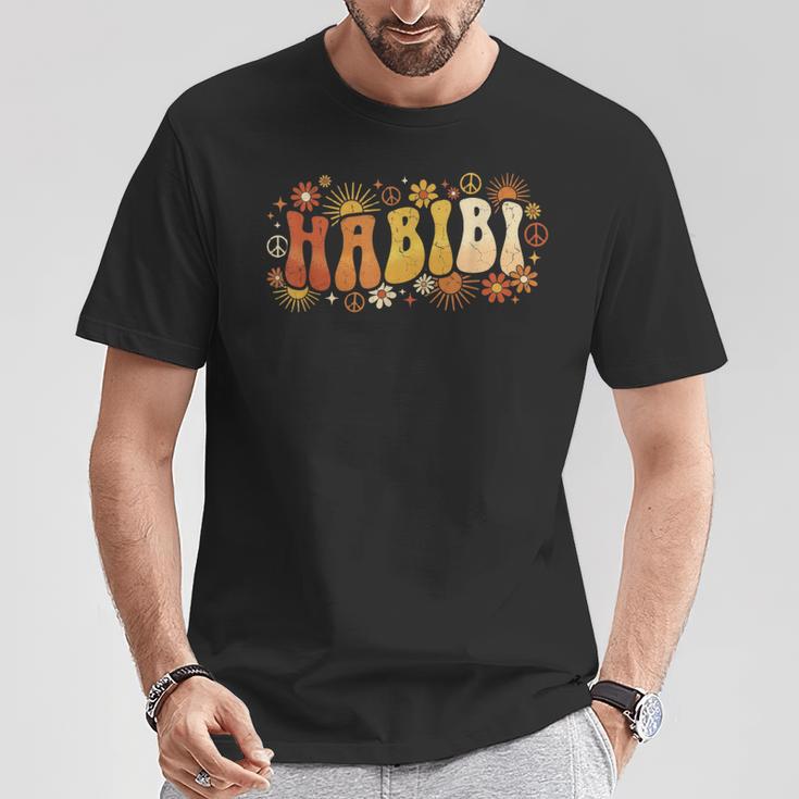 Habibi Retro 70S Typographyintage Flower Hippie Arabic Tシャツ 面白い贈り物