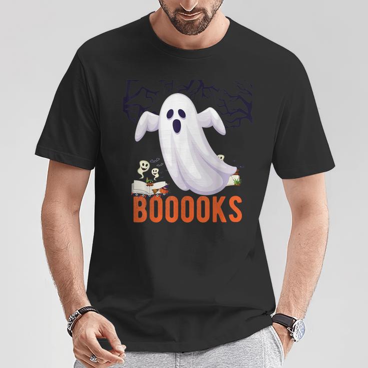 Halloween Teacher Librarian Books Reading Ghost Pun BOOOOKS Men Women Kids T-Shirt Unique Gifts