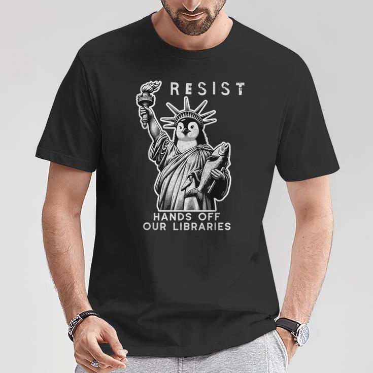 Hands Off Our Libraries Books Reading Penguin Resist Protest T-Shirt Unique Gifts