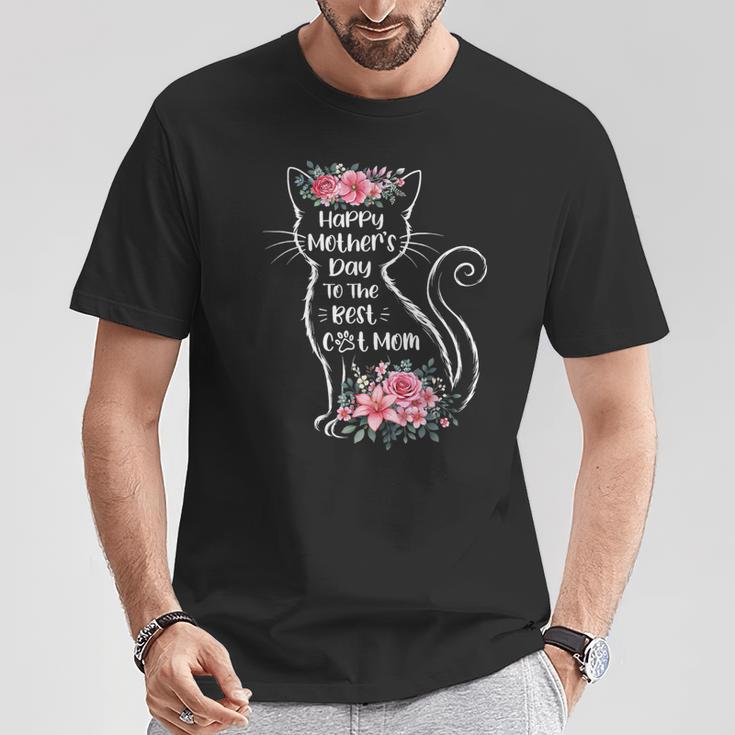 Happy Best Cat Mom Floral Cat Lover Women T-Shirt Unique Gifts