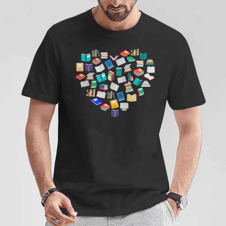 Heart Of Books Book Lover Heart Shape Reading T-Shirt Unique Gifts