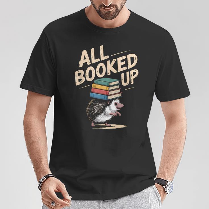 Hedgehog Book Lovers All Booked UP Retro T-Shirt Unique Gifts