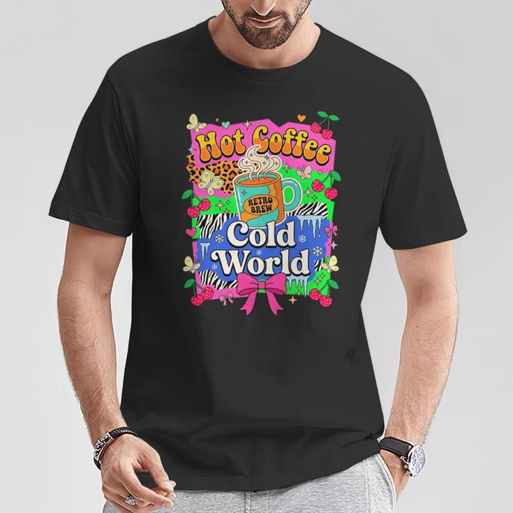 Hot Coffee Cold World レトロ コケット リボン グラフィック 長袖tシャツ Tシャツ 面白い贈り物