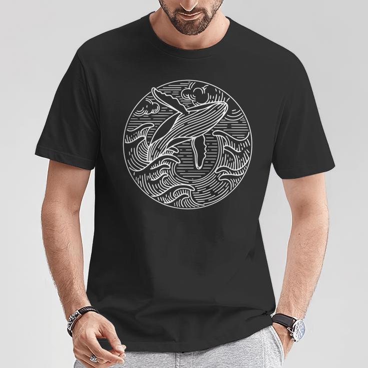 Humpback クジラ 海から雲に飛ぶ Tシャツ 面白い贈り物